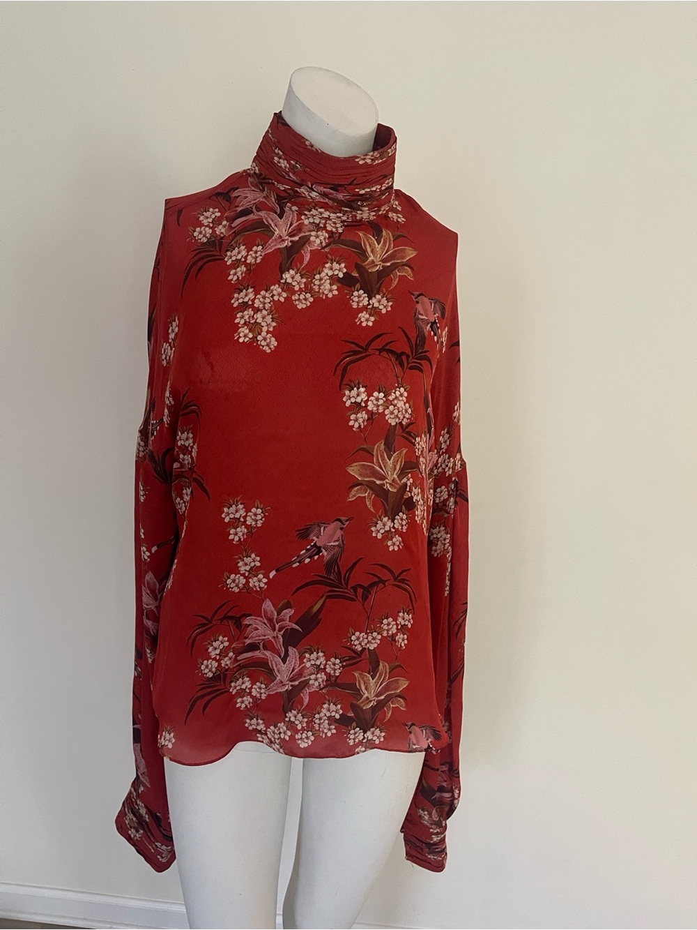 Johanna Ortiz La Recoleta Tie-Neck Floral-Print Silk Blouse size 6